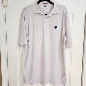 Peter Millar Men's Golf Polo Shirt White with blue & purple pinstripes. Size: M